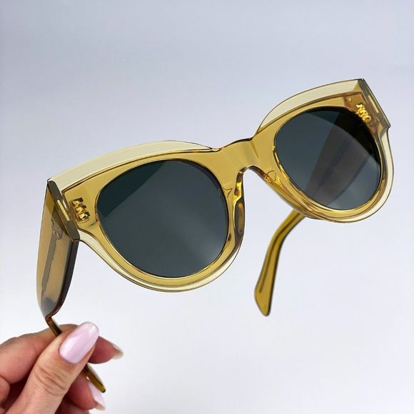Celine CL40008I 39N Sunglasses Unisex Shiny Yellow Green Rounded Cat Eye - Picture 4 of 11